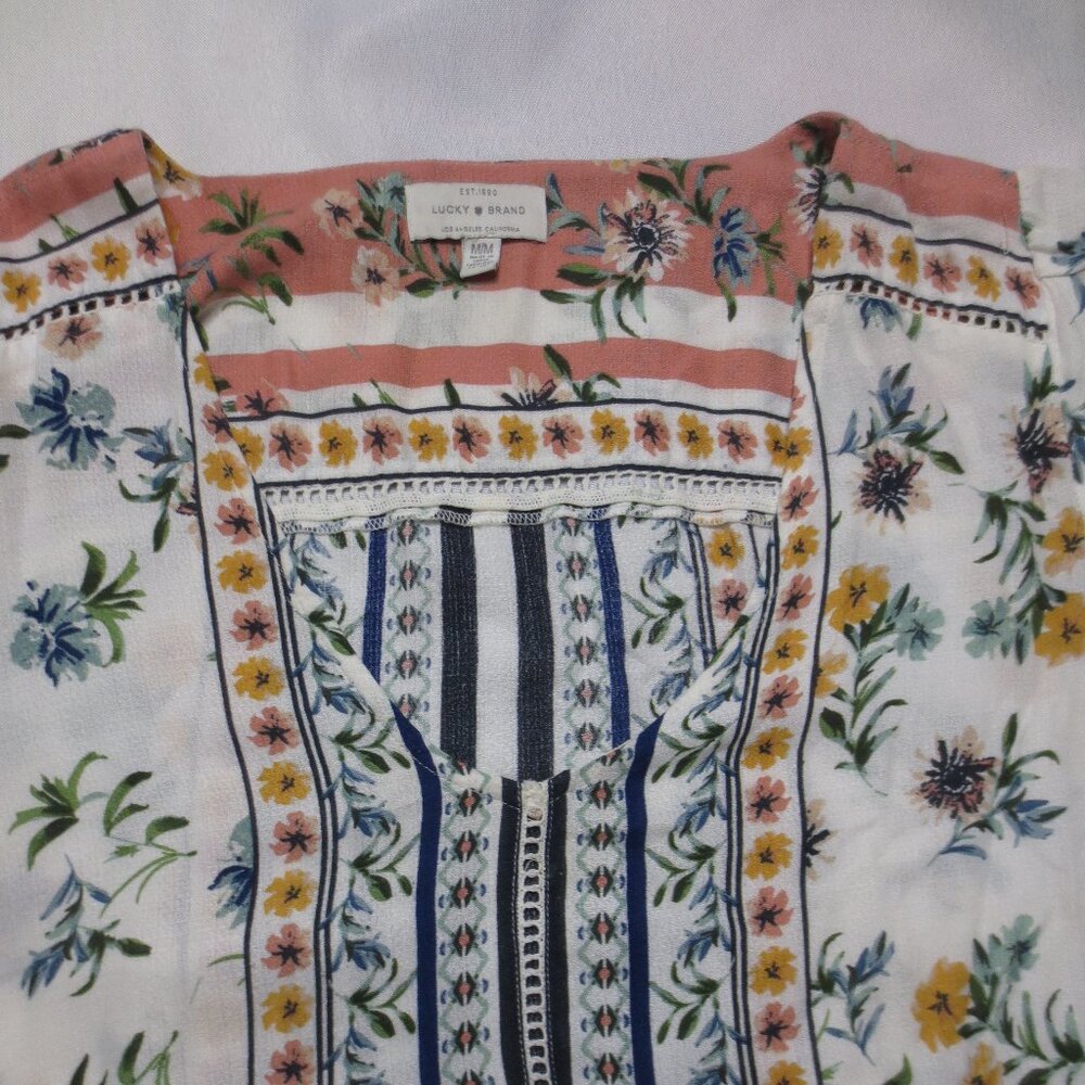 LUCKY BRAND womens SHIRT cream BOHO top BLOUSE floral LIGHTWEIGHT yellow SIZE M - Picture 6 of 10